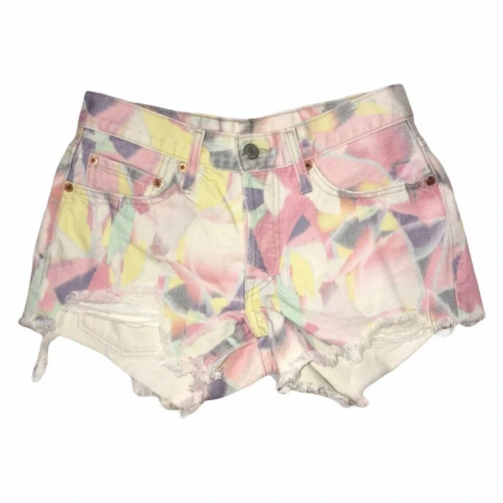 Levi's 501 Rare Button Fly Distressed Cut-Off Raw Hem Grunge Tie Dye Shorts - Picture 4 of 16